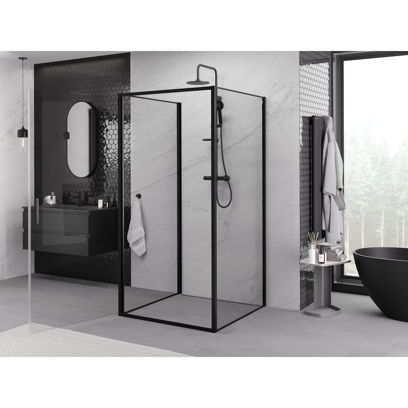 Mexen Exo-3S Duschkabine 3-seitig schwenkbar 75 x 75 cm, transparent, schwarz - 817-075-075-70-00-3S