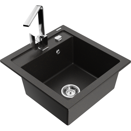 Mexen Vito Granitspüle, ein Becken mit Küchenarmatur Rita, schwarz/gold metallic - 6503-75-670300-00