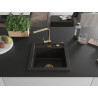 Mexen Vito Granitspüle 1-beckig mit Küchenarmatur Rita, schwarz/gold metallic - 6503-75-670300-50