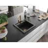 Mexen Vito Granitspüle 1-Becken mit Küchenarmatur Rita, schwarz/gold metallic - 6503-75-670300-50