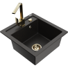Mexen Vito Granitspüle 1-Becken mit Küchenarmatur Rita, schwarz/gold metallic - 6503-75-670300-50