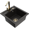 Mexen Vito Granitspüle 1-beckig mit Küchenarmatur Rita, schwarz/gold metallic - 6503-75-670300-50