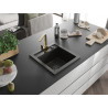 Mexen Vito Granitspüle 1-Becken mit Küchenarmatur Rita, schwarz/gold metallic - 6503-75-670300-50-B