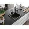 Mexen Vito Granitspüle 1-beckig mit Küchenarmatur Rita, Schwarz/Gold Metallic - 6503-75-670300-70-B