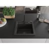 Mexen Vito Granitspüle 1-beckig mit Küchenarmatur Rita, Schwarz/Gold Metallic - 6503-75-670300-70-B