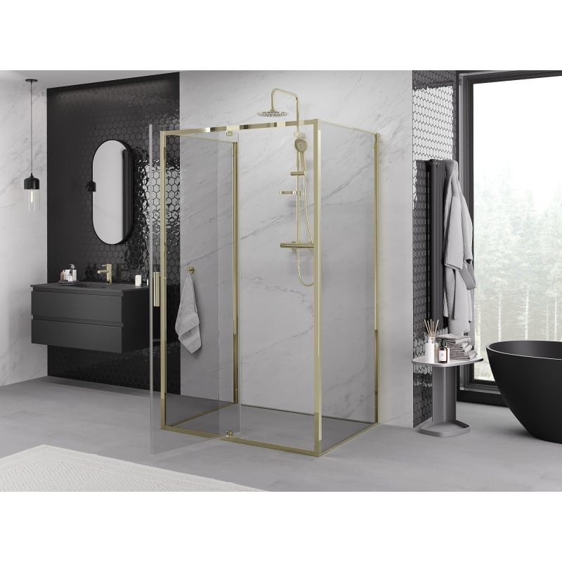 Mexen Exo-3S 3-seitige Duschkabine schwenkbar 125 x 70 cm, transparent, gold - 819-125-070-50-00-3S