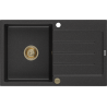Mexen Bruno Granitspüle 1-beckig mit Abtropffläche 795 x 495 mm, schwarz/silberner Metallic, Siphon golden - 6513791010-73-G