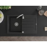 Mexen Bruno Granitspüle 1-Becken mit Abtropffläche 795 x 495 mm, schwarz/silber Metalik, Siphon Chrom - 6513791010-73