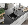Mexen Enzo Granitspüle 1-beckig mit Abtropffläche 576 x 465 mm, schwarz/silber Metallic, Chromsiphon - 6506571005-73
