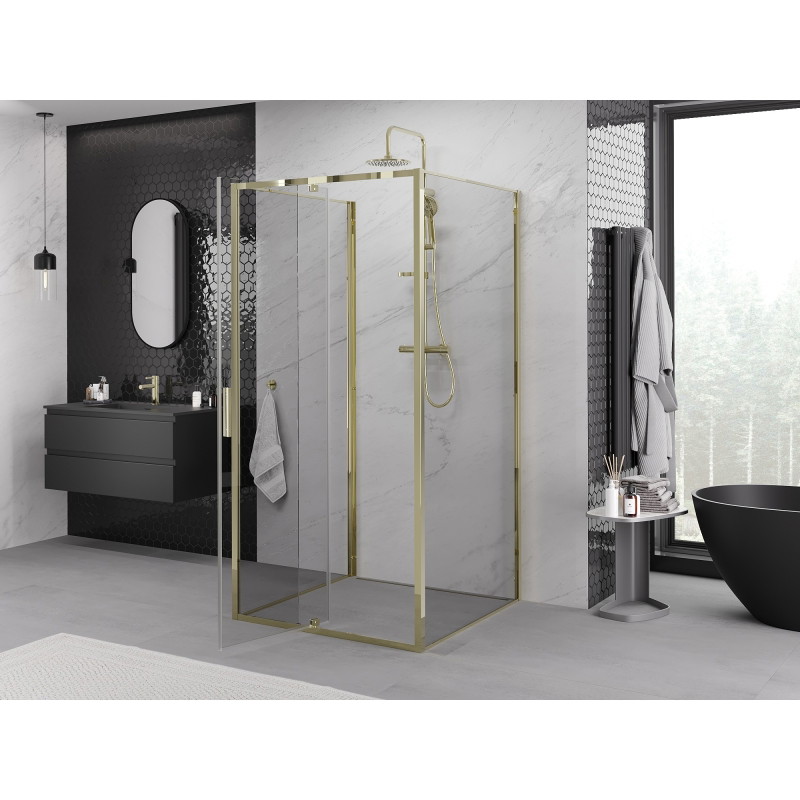 Mexen Exo-3S 3-seitige Duschkabine schwenkbar 90 x 90 cm, transparent, gold - 819-090-090-50-00-3S