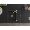 Mexen Enzo Granitspüle 1-Becken mit Abtropffläche 576 x 465 mm, schwarz/silber metallic, goldener Siphon - 6506571005-73-G