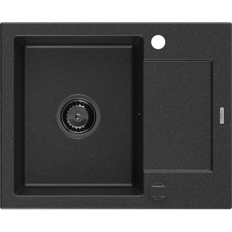 Mexen Enzo Granitspüle 1-Becken mit Abtropffläche 576 x 465 mm, schwarz/silber metallic, schwarzer Siphon - 6506571005-73-B
