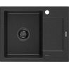 Mexen Enzo Granitspüle 1-Becken mit Abtropffläche 576 x 465 mm, schwarz/silber metallic, schwarzer Siphon - 6506571005-73-B