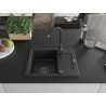 Mexen Enzo Granitspüle 1-Becken mit Abtropffläche 576 x 465 mm, schwarz/silber metallic, schwarzer Siphon - 6506571005-73-B