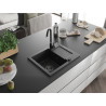 Mexen Enzo Granitspüle 1-Becken mit Abtropffläche 576 x 465 mm, schwarz/silber metallic, schwarzer Siphon - 6506571005-73-B
