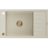 Mexen Elias Granitspüle 1-beckig mit Abtropffläche 795 x 480 mm, beige, goldener Siphon - 6511791005-69-G