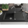 Mexen Leo granitspüle 1-becken mit abtropffläche 900 x 500 mm, schwarz/silber metallic, siphon chrom - 6501901010-73