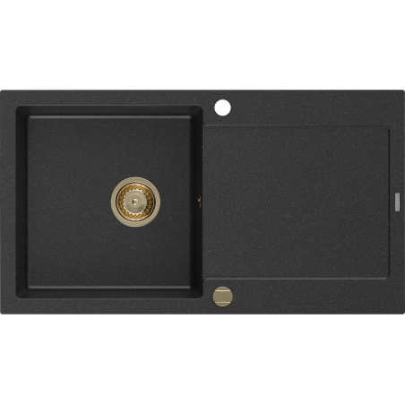 Mexen Leo Granitspüle 1-Becken mit Abtropffläche 900 x 500 mm, schwarz/silber Metallic, Siphon gold - 6501901010-73-G