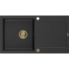 Mexen Leo Granitspüle ein Becken mit Abtropffläche 900 x 500 mm, schwarz/silber metallic, Siphon gold - 6501901010-73-G