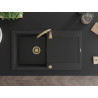 Mexen Leo Granitspüle 1-Becken mit Abtropffläche 900 x 500 mm, schwarz/silber Metallic, Siphon gold - 6501901010-73-G