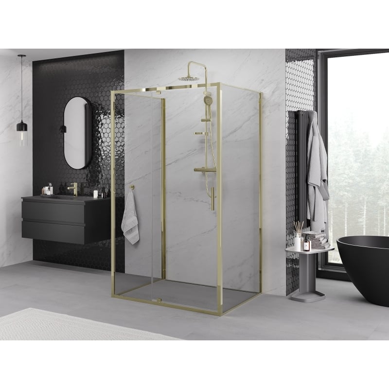 Mexen Exo-3S 3-seitige Duschkabine mit Schwingtür 150 x 110 cm, transparent, gold - 819-150-110-50-00-3S