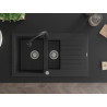 Mexen Matias granitspüle 1,5-becken mit abtropffläche 900 x 505 mm, schwarz/silber metallic, siphon chrom - 6502901505-73