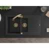 Mexen Matias Granitspüle 1,5-Becken mit Abtropffläche 900 x 505 mm, schwarz/silber metallic, goldener Siphon - 6502901505-73-G