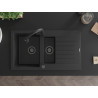 Mexen Matias Granitspüle 1,5-Becken mit Abtropffläche 900 x 505 mm schwarz/silber metallic, schwarzer Siphon - 6502901505-73-B