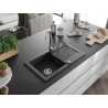 Mexen Pablo 1-Becken Granitspüle mit Abtropffläche 752 x 436 mm, schwarz/silber metallisch, Siphon Chrom - 6510751010-73