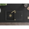 Mexen Pablo Granitspüle 1-Becken mit Abtropffläche 752 x 436 mm, Schwarz/Silber Metallic, Goldener Siphon - 6510751010-73-G