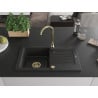 Mexen Pablo Granitspüle 1-Becken mit Abtropffläche 752 x 436 mm, Schwarz/Silber Metallic, Goldener Siphon - 6510751010-73-G