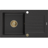 Mexen Pablo Granitspüle 1-Becken mit Abtropffläche 752 x 436 mm, Schwarz/Silber Metallic, Goldener Siphon - 6510751010-73-G