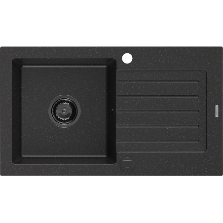 Mexen Pablo Granitspüle 1-beckig mit Abtropffläche 752 x 436 mm, schwarz/silber metallic, schwarzer Siphon - 6510751010-73-B
