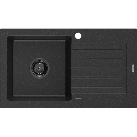 Mexen Pablo Granitspüle 1-fach mit Abtropffläche 752 x 436 mm, schwarz/silber metallic, schwarzer Siphon - 6510751010-73-B
