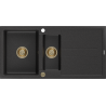Mexen Andres Granitspüle 1,5-Becken mit Abtropffläche 1000 x 500 mm Schwarz/Silber Metallic, Siphon Gold - 6515101510-73-G