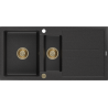 Mexen Andres Granitspüle 1,5-beckig mit Abtropffläche 1000 x 500 mm schwarz/silber metallic, goldener Siphon - 6515101510-73-G