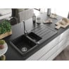 Mexen Andres Granitspüle 1,5-Becken mit Abtropffläche 1000 x 500 mm, schwarz/silber metallic, Chrom Siphon - 6515101510-73