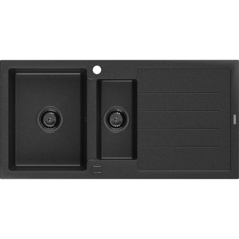 Mexen Andres Granitspüle 1,5-Becken mit Abtropffläche 1000 x 500 mm schwarz/silber-metallic Siphon schwarz - 6515101510-73-B