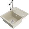 Mexen Enzo Granitspüle 1-beckig mit Abtropffläche und Küchenarmatur Duero, beige - 6506-69-671600-00