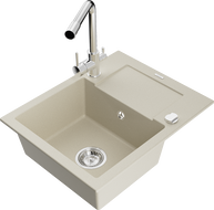 Mexen Enzo Granitspüle 1-beckig mit Abtropffläche und Küchenarmatur Duero, beige - 6506-69-671600-00