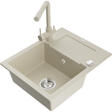 Mexen Enzo Granitspüle 1-Becken mit Abtropffläche und Küchenarmatur Duero, Beige - 6506-69-671600-69