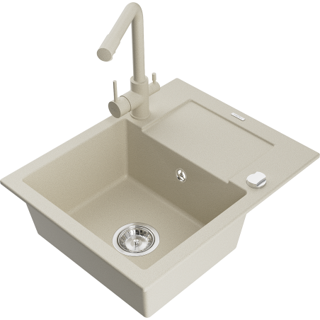 Mexen Enzo Granitspüle 1-beckig mit Abtropffläche und Küchenarmatur Duero, beige - 6506-69-671600-69