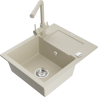 Mexen Enzo Granitspüle 1-Becken mit Abtropffläche und Küchenarmatur Duero, Beige - 6506-69-671600-69