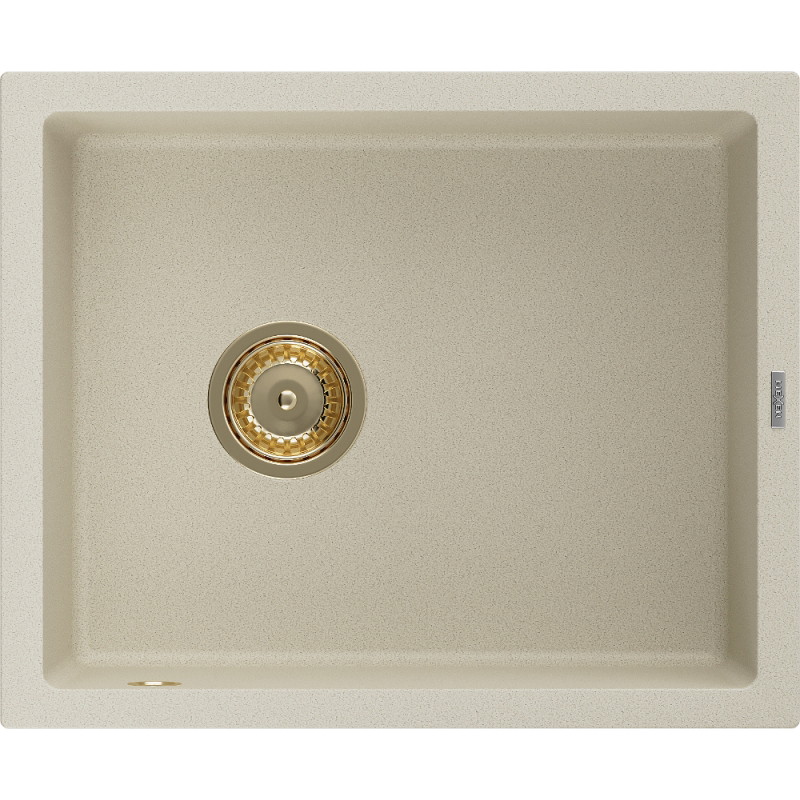 Mexen Pedro 1-Kammer Granitspüle 560 x 460 mm, beige, goldener Siphon - 6508561000-69-G