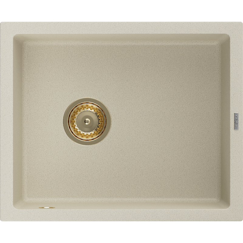 Mexen Pedro Granitspüle 1-becken 560 x 460 mm, beige, goldener Siphon - 6508561000-69-G