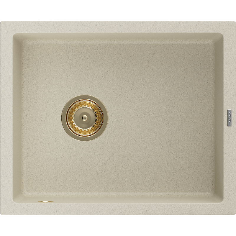 Mexen Pedro Granitspüle 1-beckig 560 x 460 mm, beige, goldener Siphon - 6508561000-69-G