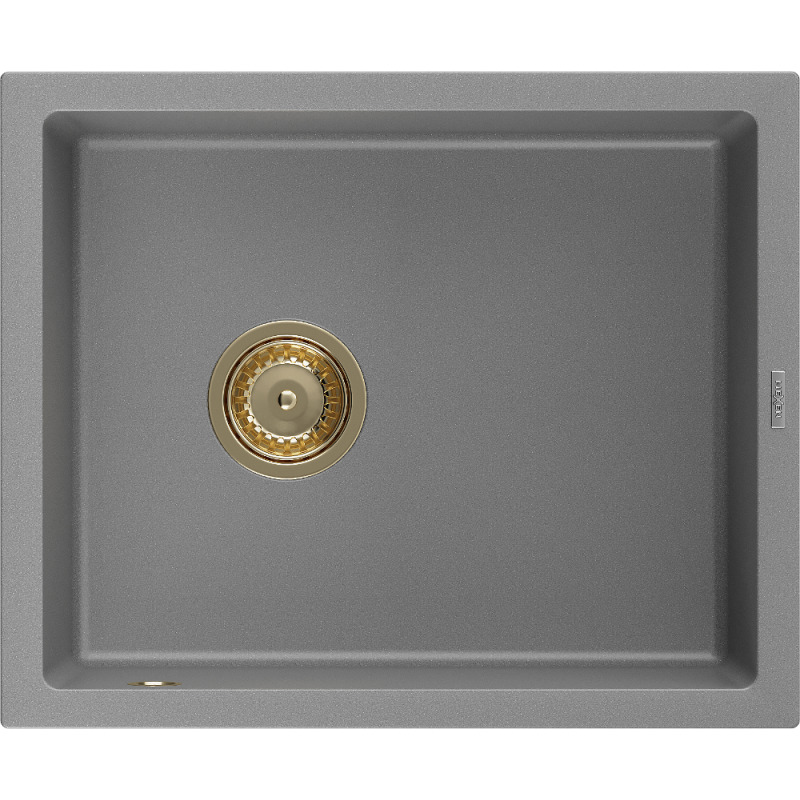 Mexen Pedro Granitspüle 1-Becken 560 x 460 mm, grau, goldener Siphon - 6508561000-71-G
