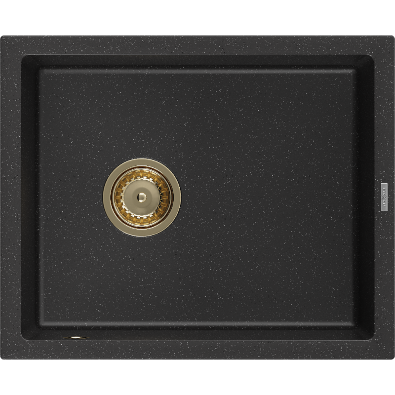 Mexen Pedro Granitspüle 1-becken 560 x 460 mm, schwarz/silber-metallic, goldener Siphon - 6508561000-73-G