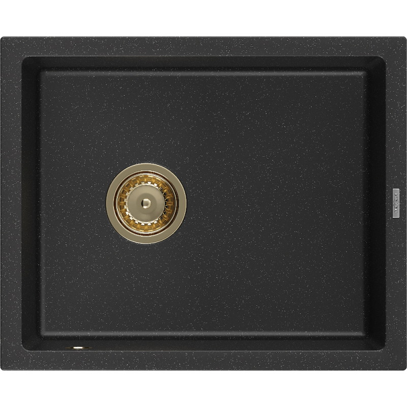 Mexen Pedro Granitspüle 1-beckig 560 x 460 mm, schwarz/silber metallic, goldener Siphon - 6508561000-73-G