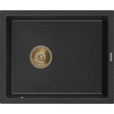 Mexen Pedro Granitspüle 1-Becken 560 x 460 mm, schwarz/silber metallic, Siphon gold - 6508561000-73-G